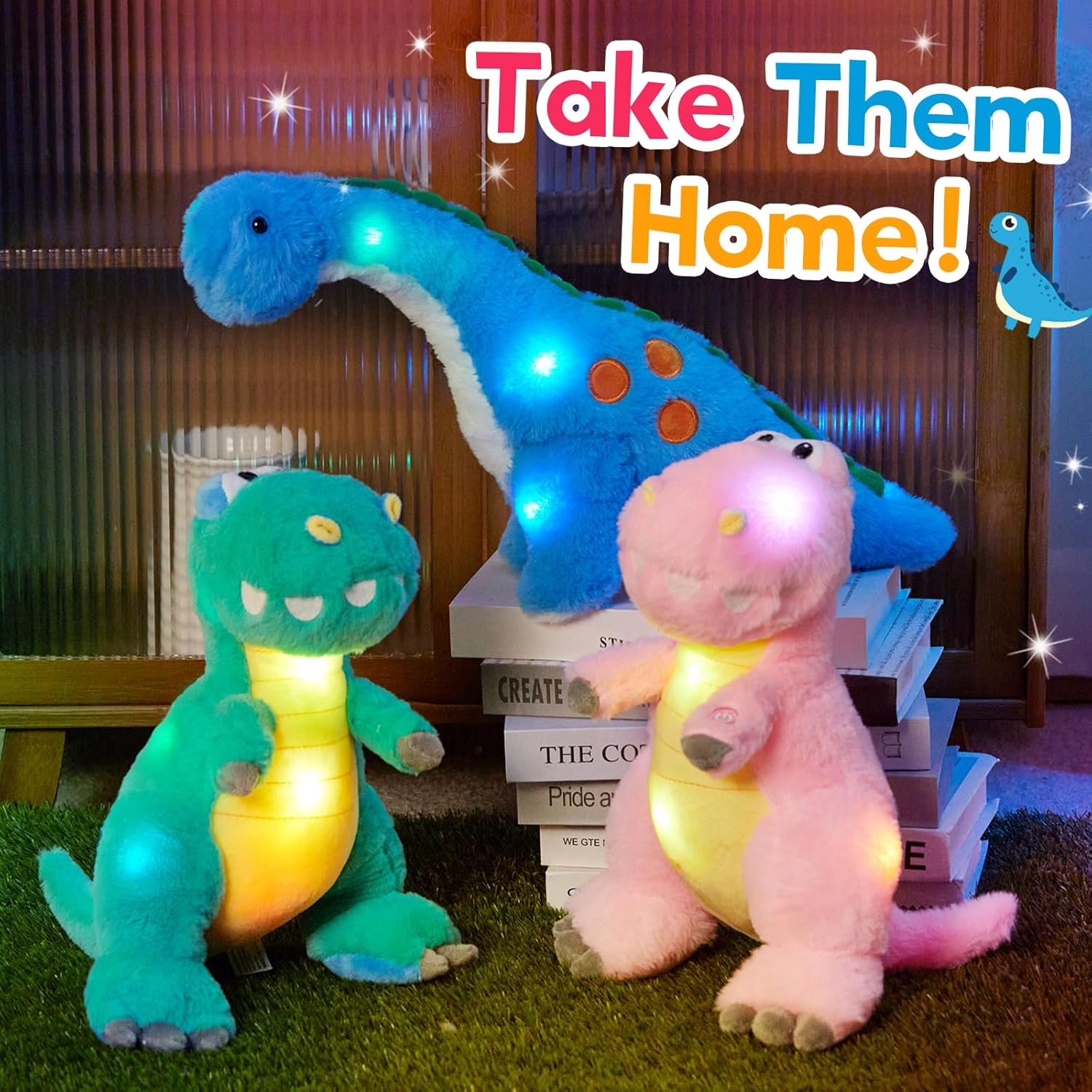 Houwsbaby 14 Inch Blue Light Dinosaur Plush Pillow