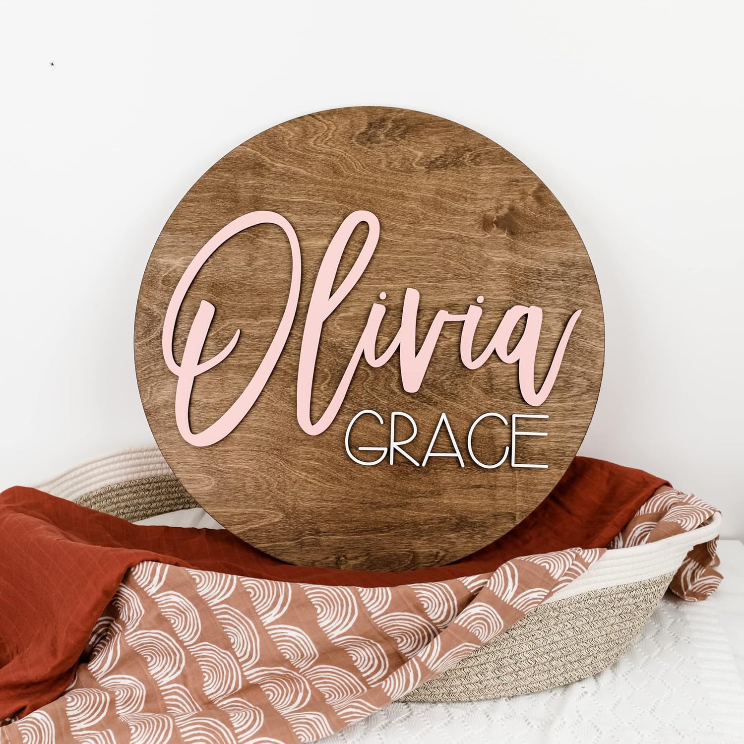 Custom Round Nursery Name Sign - Olivia Grace