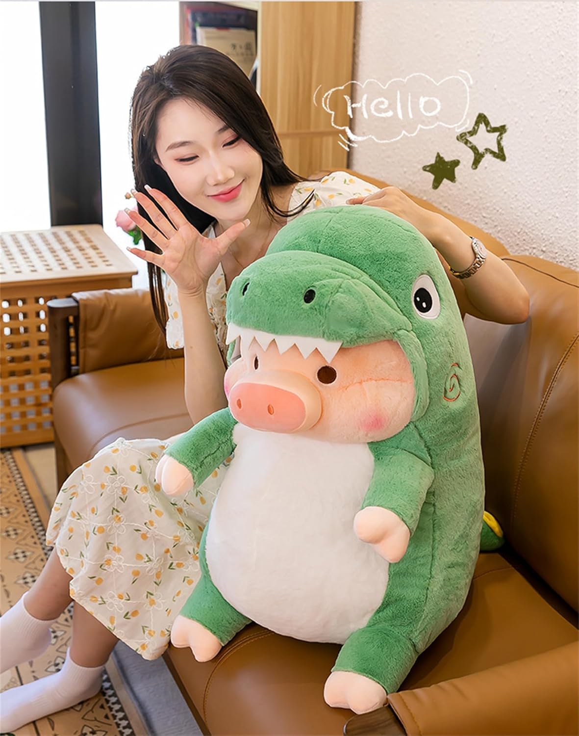 Cute Pig Plush Pillow with Shark Dinosaur Design
