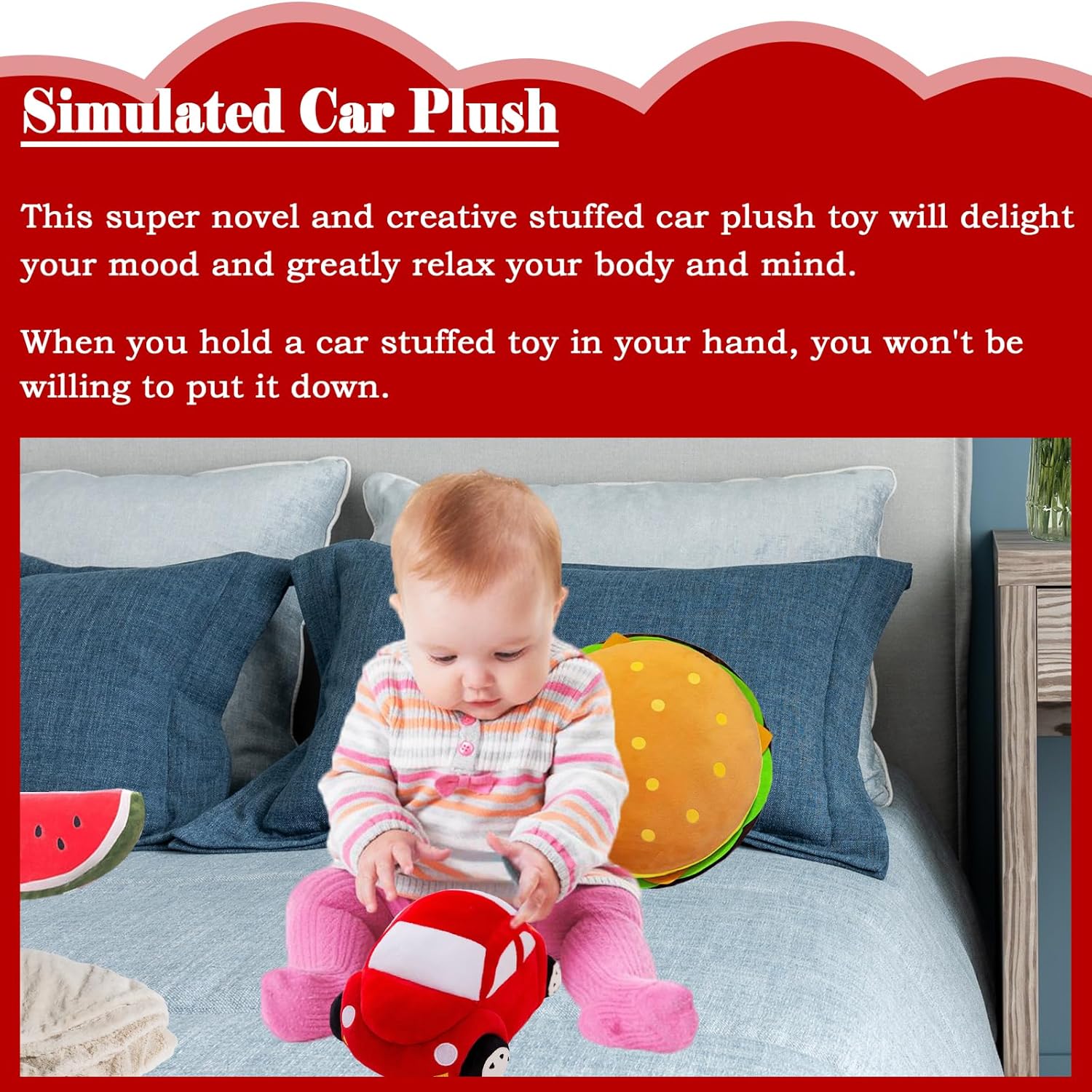 Car Plush Pillow Cute Toy Decor Gift for Kids