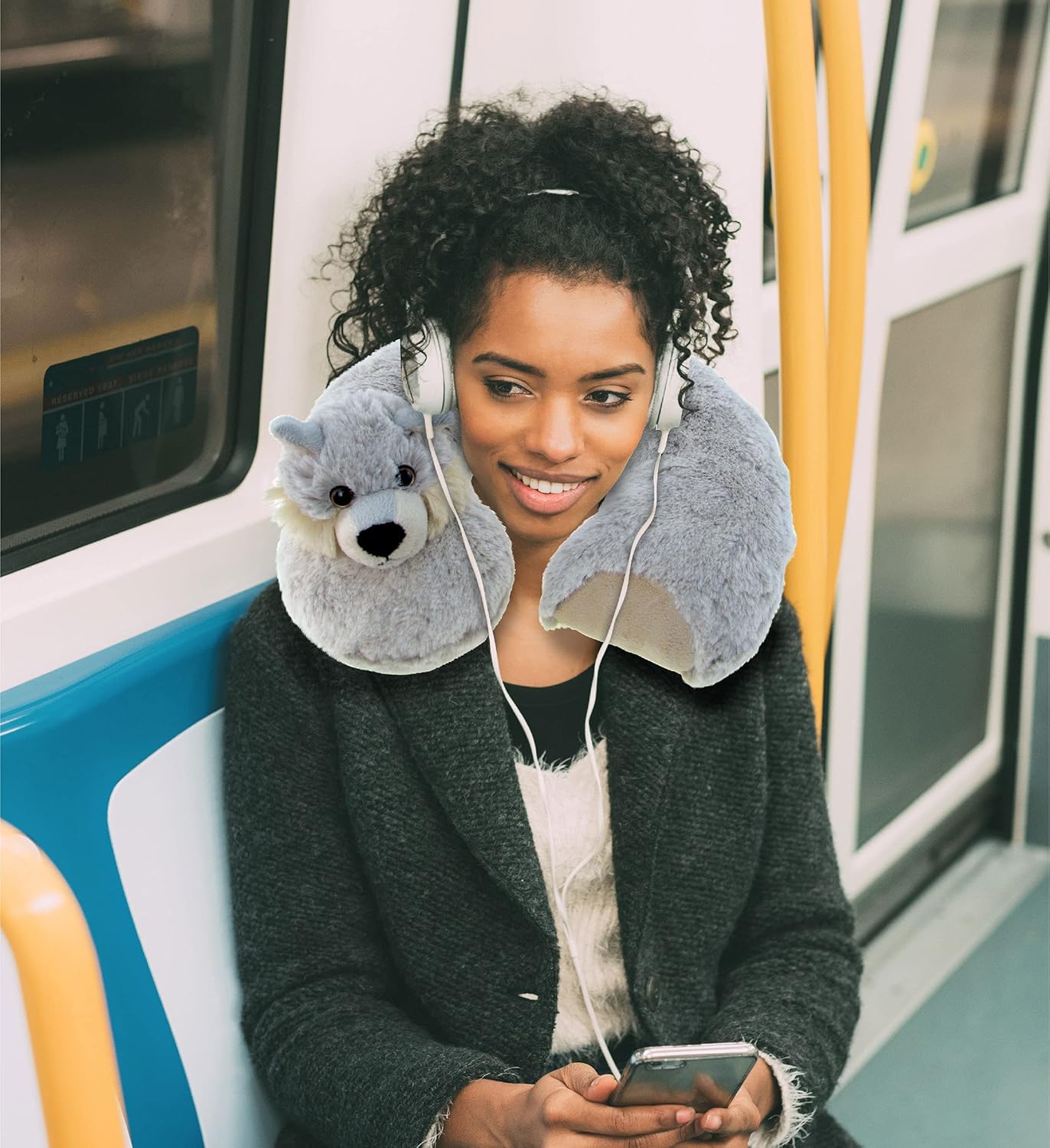 DolliBu Wolf Plush Neck Pillow