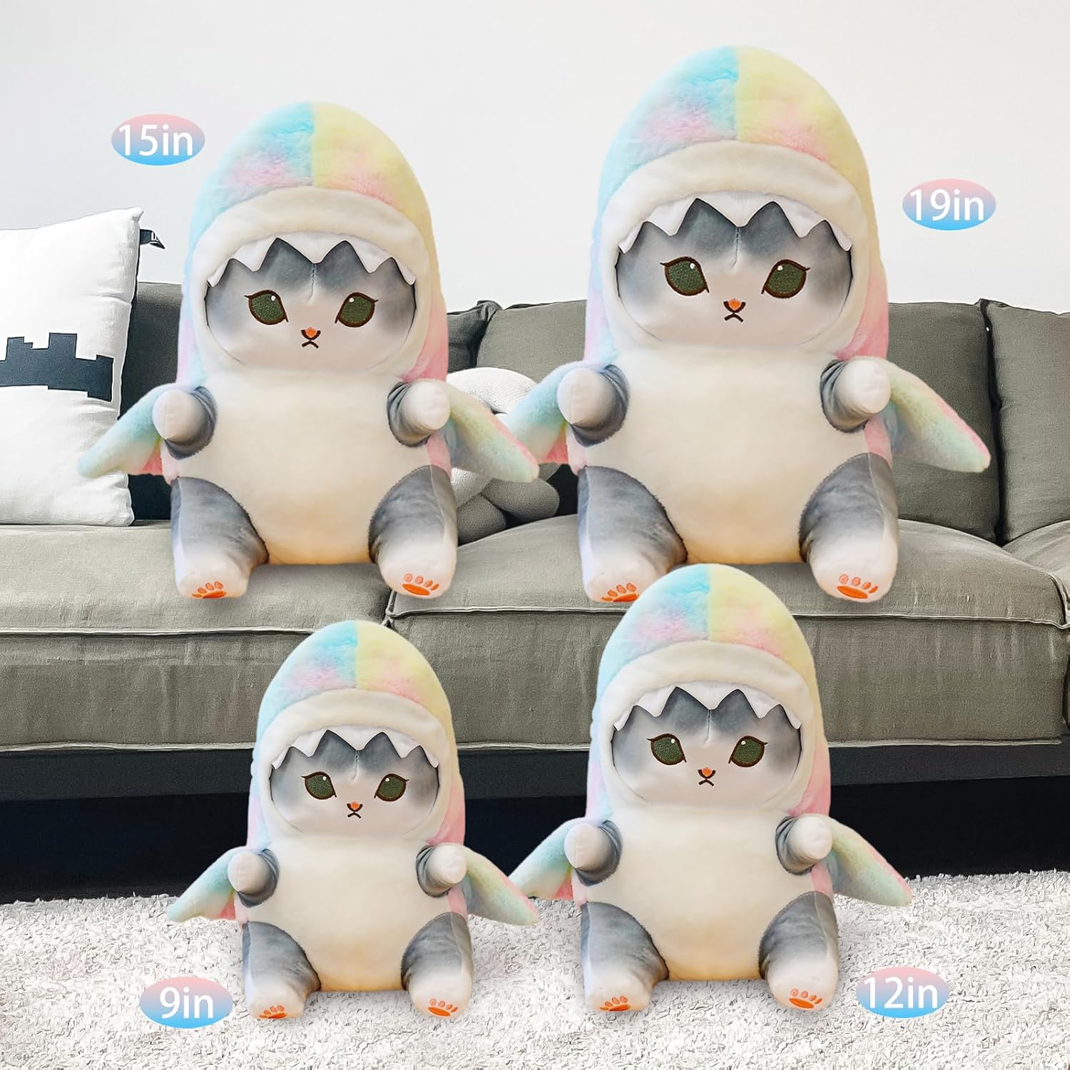 Kawaii Shark Cat Plush Pillow Toy 9 Inch 1