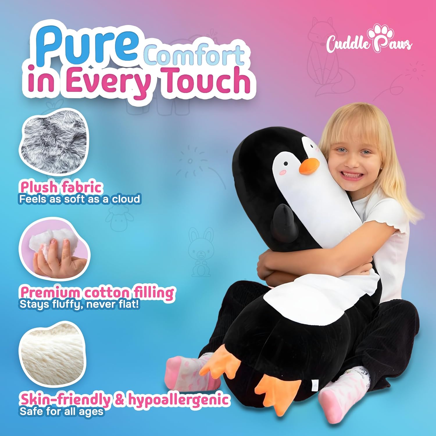 Cuddle Paws Stuffed Animal Penguin Pillow