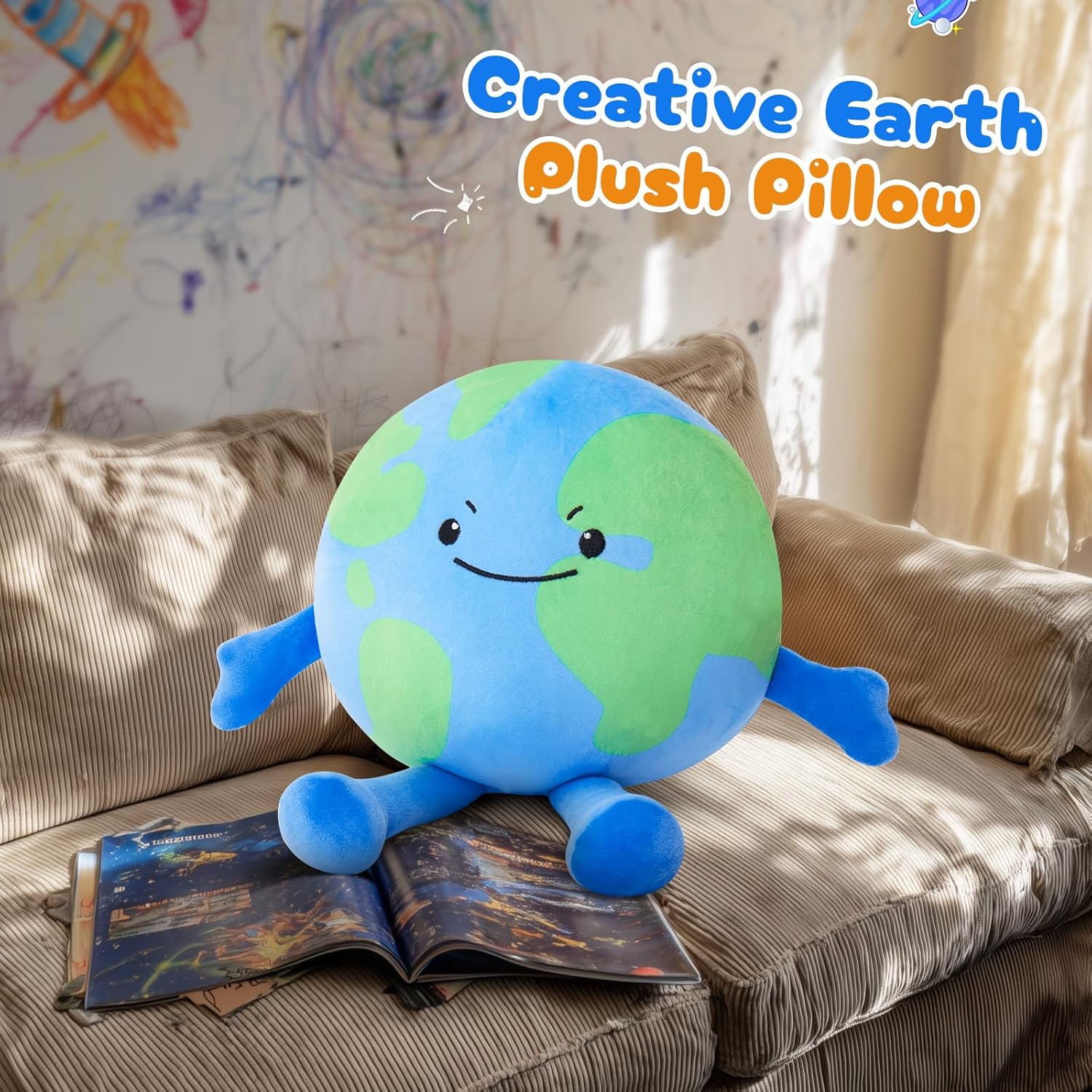 Earth Plush Pillow for Kids and Astronomy