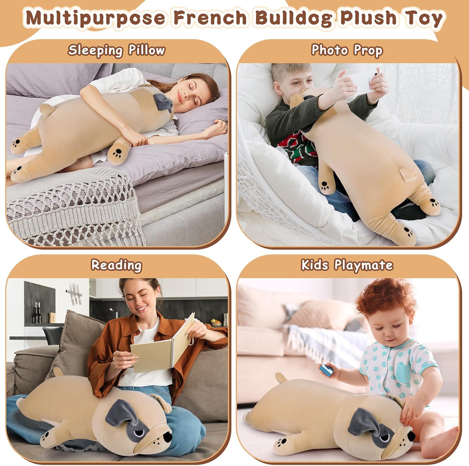 Auspicious Beginning 30 Inch French Bulldog Plush Pillow