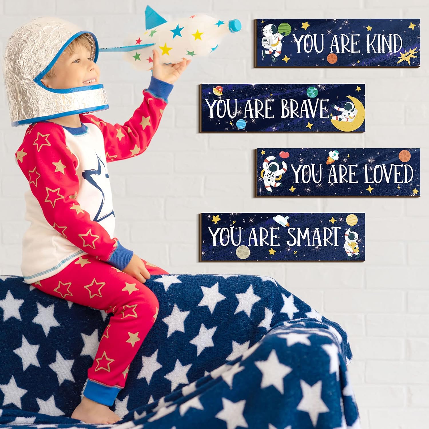 Yookeer 4 Pcs Space Room Decor for Kids Boys