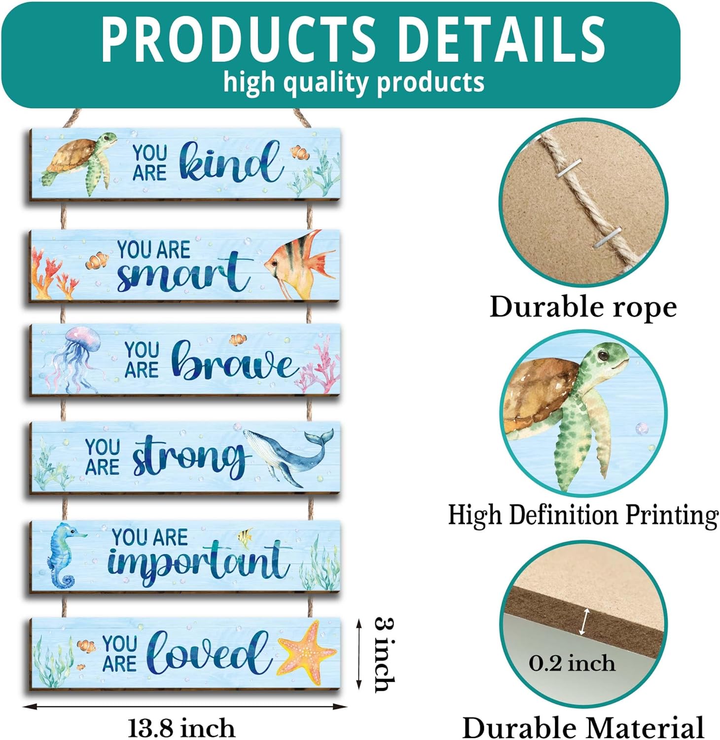 6 Pcs Ocean Decor Wall Plaques for Kids Room