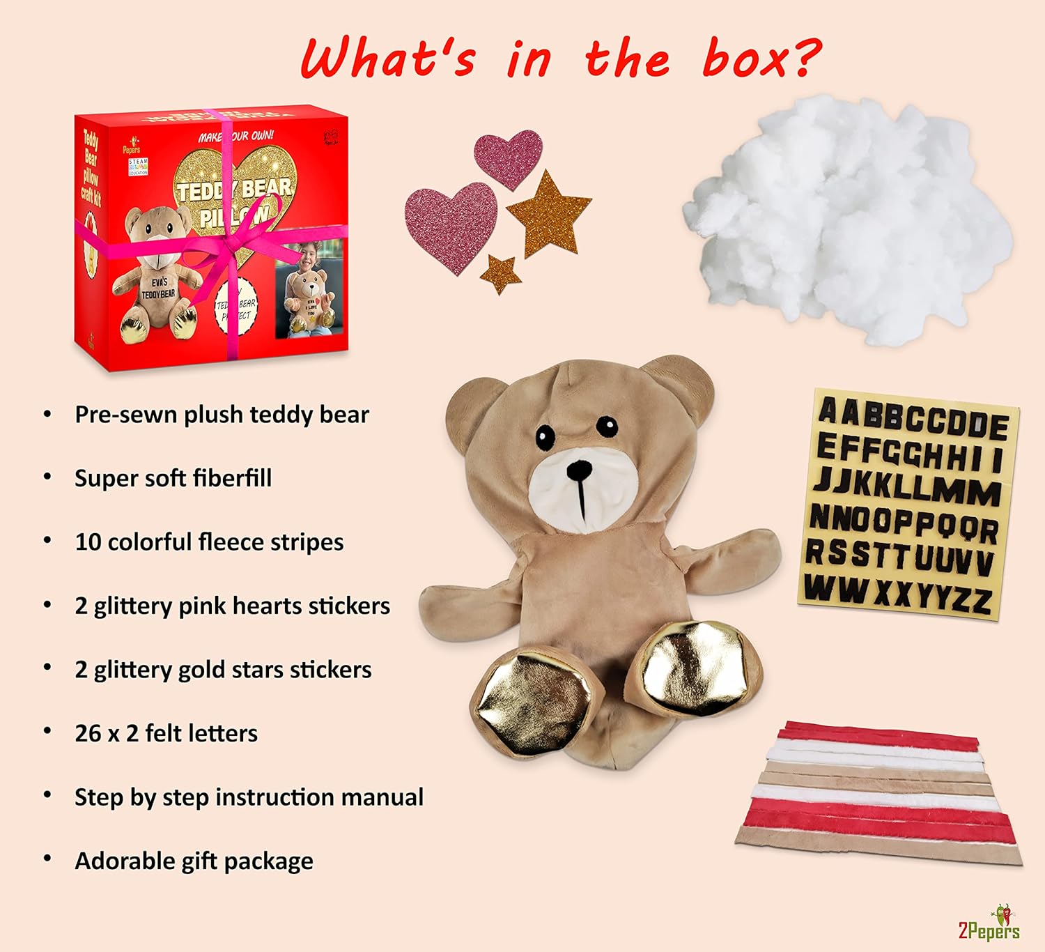 Make Your Own Teddy Bear Plush Pillow Kit for Kids No Sew