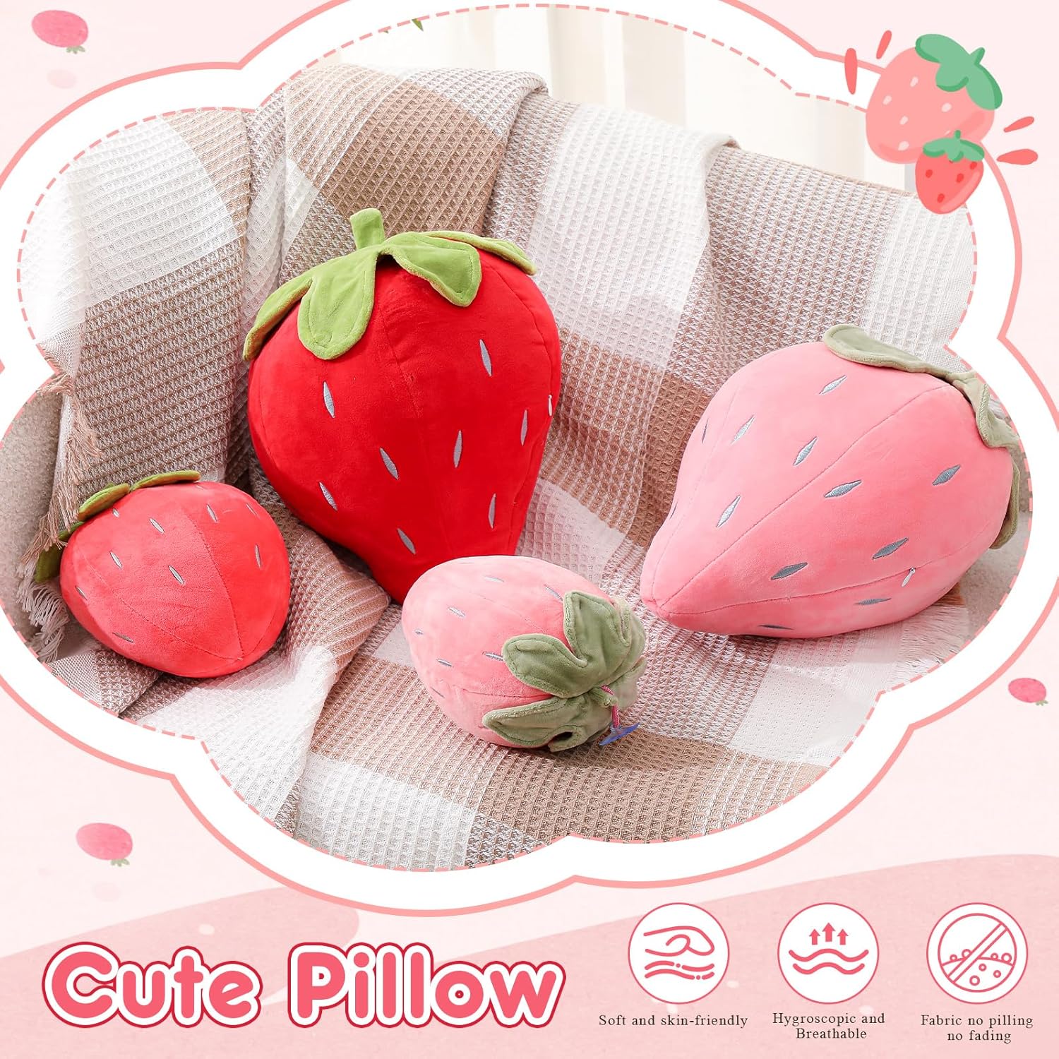 Juexica 2 Pcs Strawberry Plush Pillow