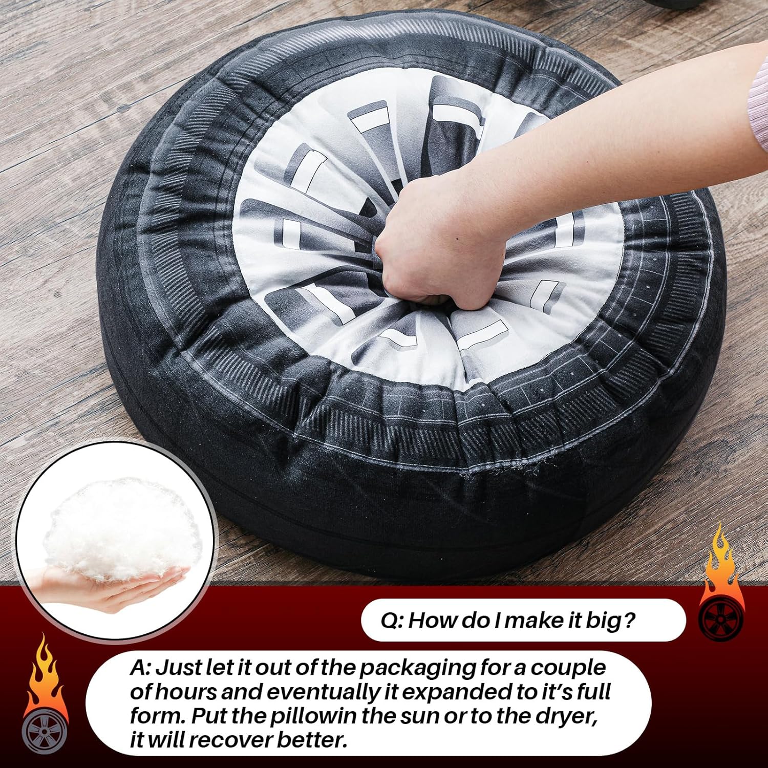 Meooeck 3D Wheel Plush Pillow for Boys