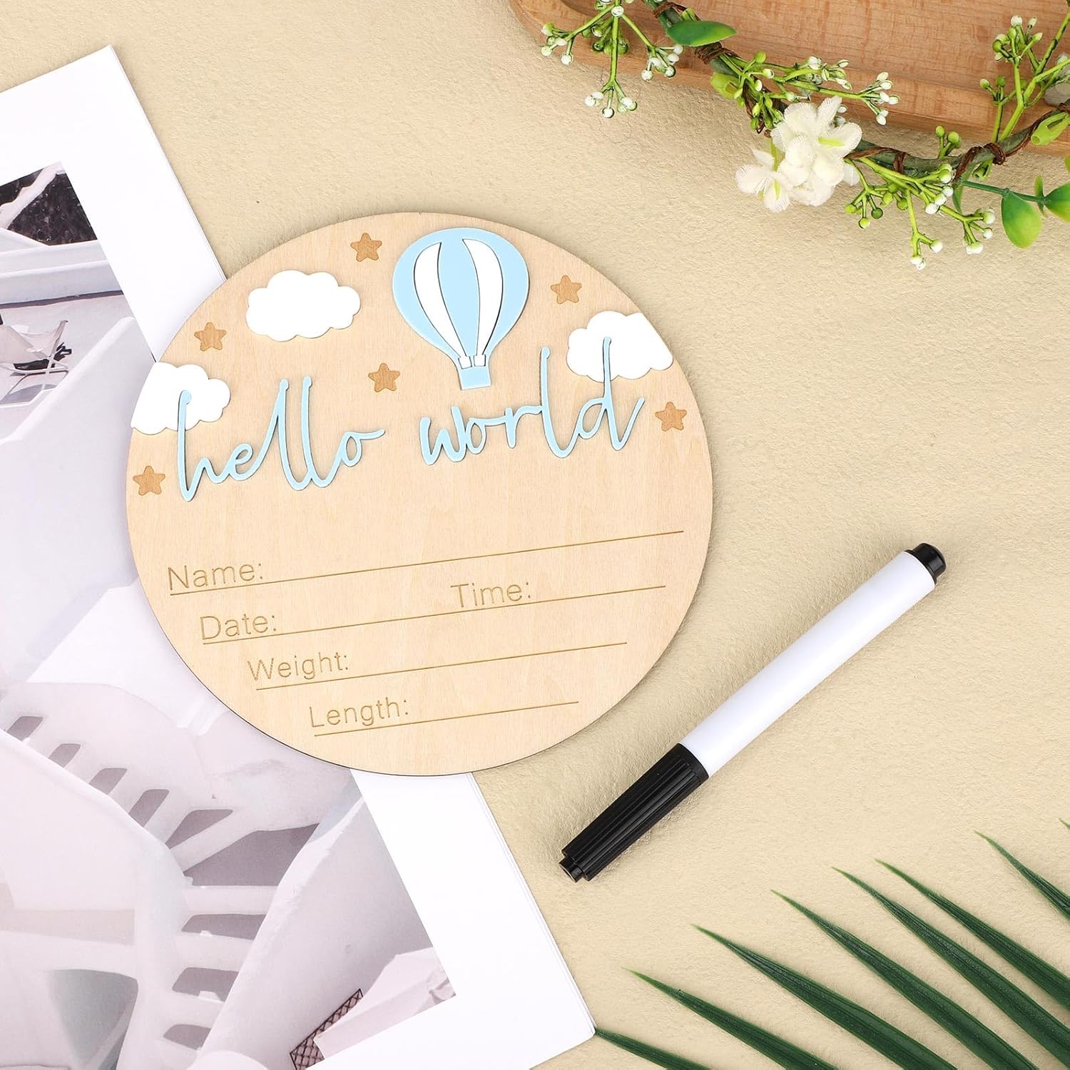 Wooden Baby Welcome Sign with Hello World