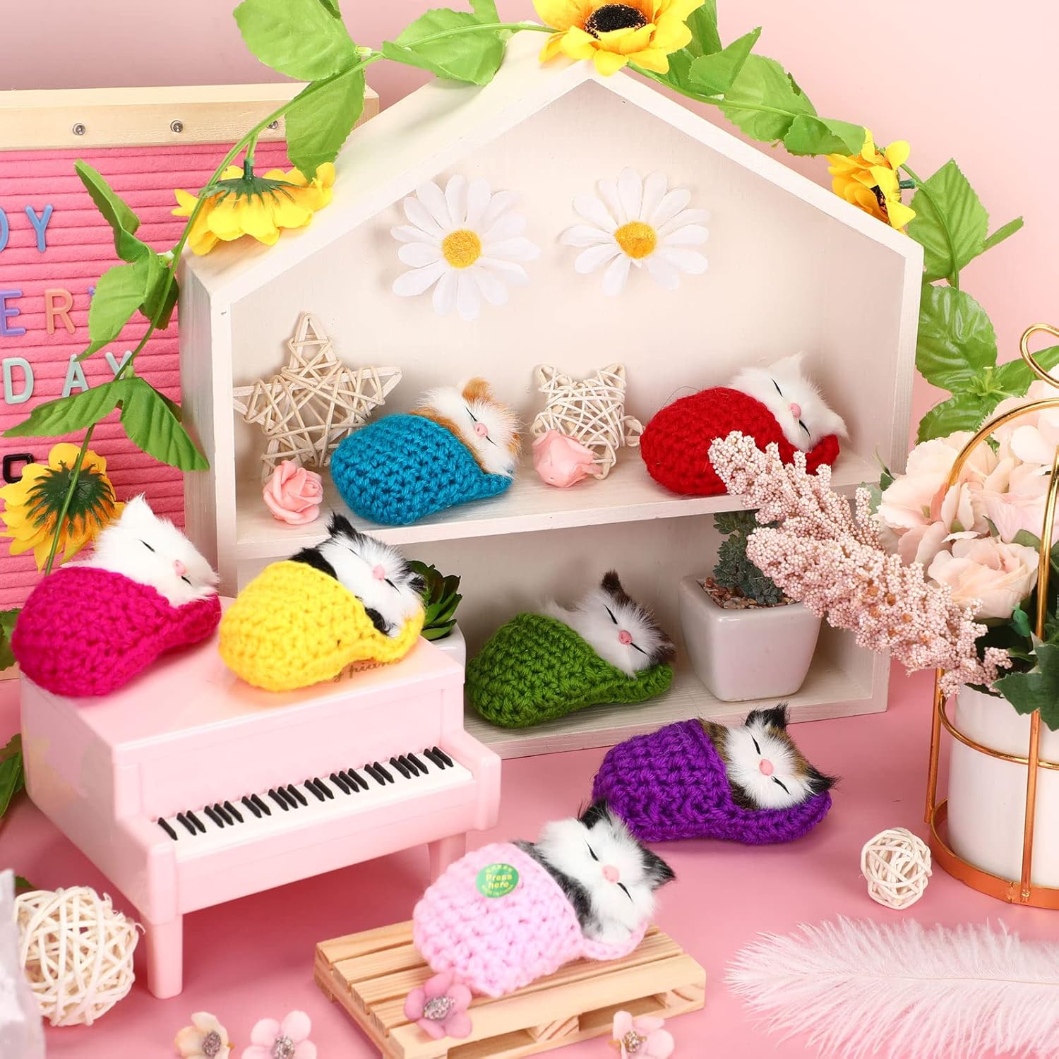 Zubebe 12 Pcs Sleeping Cat Dolls in Slippers