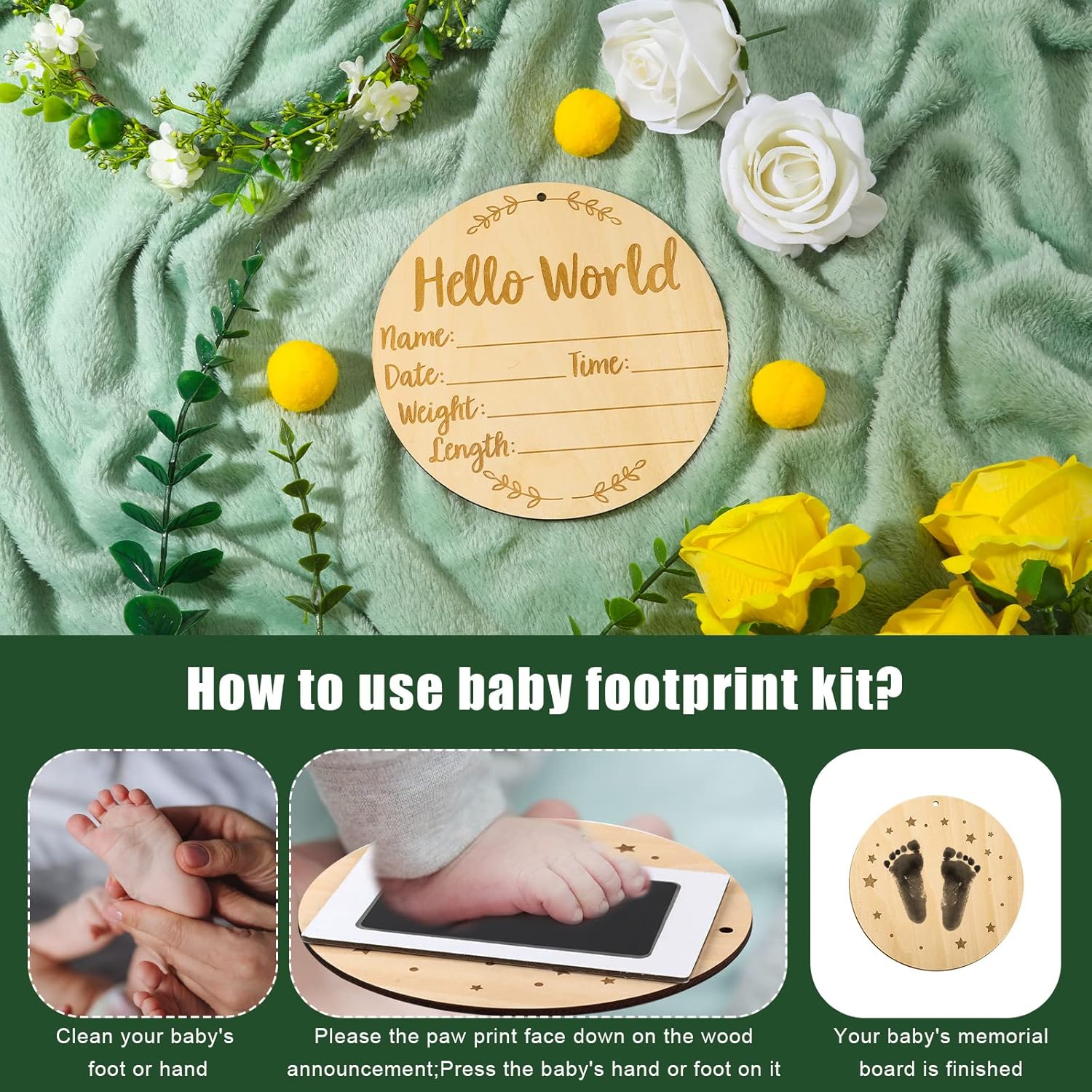 Baby Announcement Sign with Handprint and Footprint Space