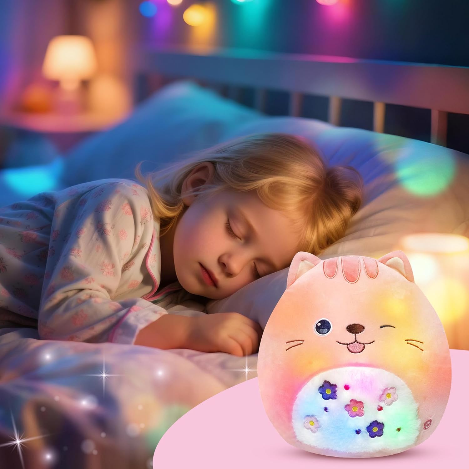 Easfan LED Cat Plush Pillow Soft Pink