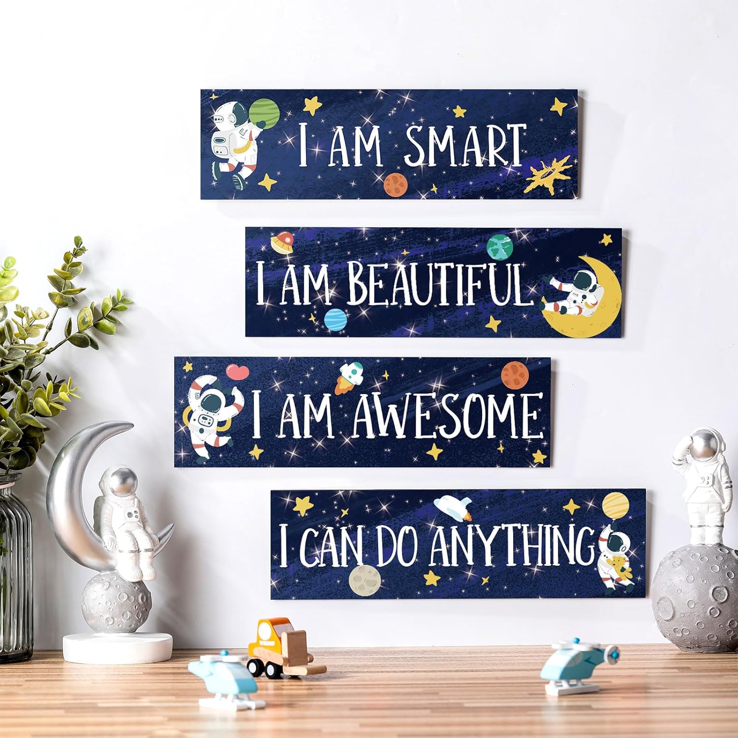 Yookeer 4 Pcs Space Wall Decor for Kids Bedroom