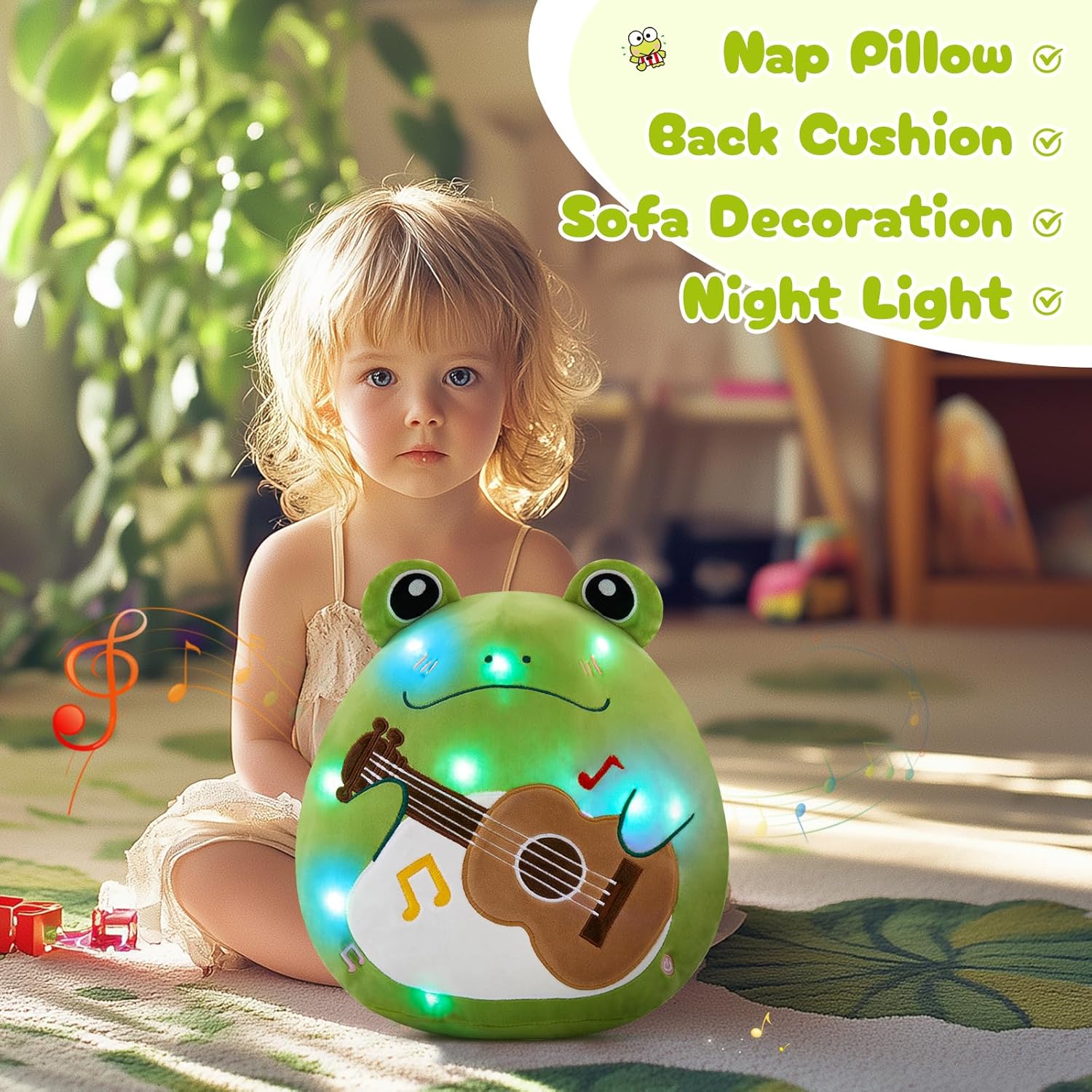 Light Up Singing Frog Plush Pillow