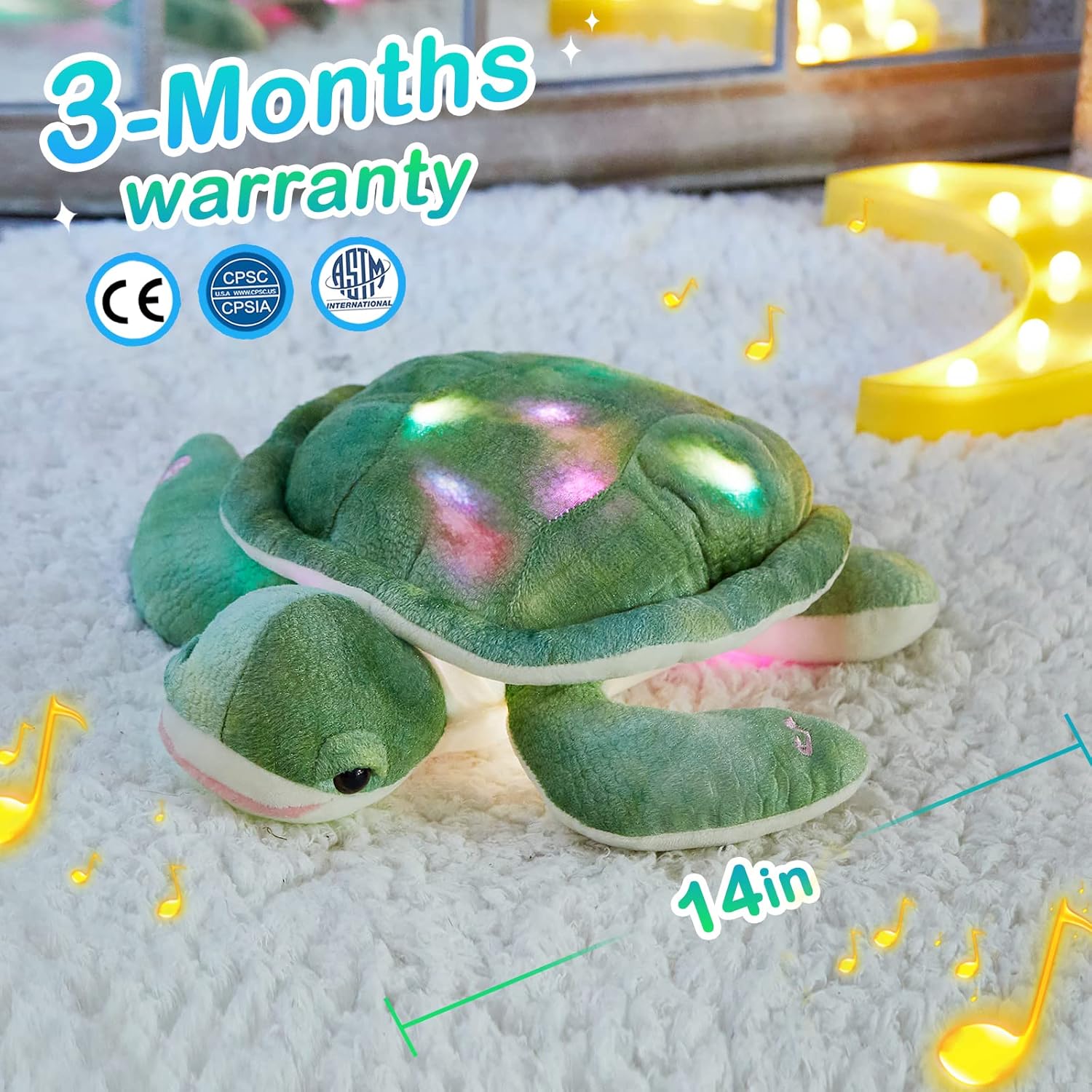 Glow Guards 14 Inch Musical Sea Turtle Plush Pillow
