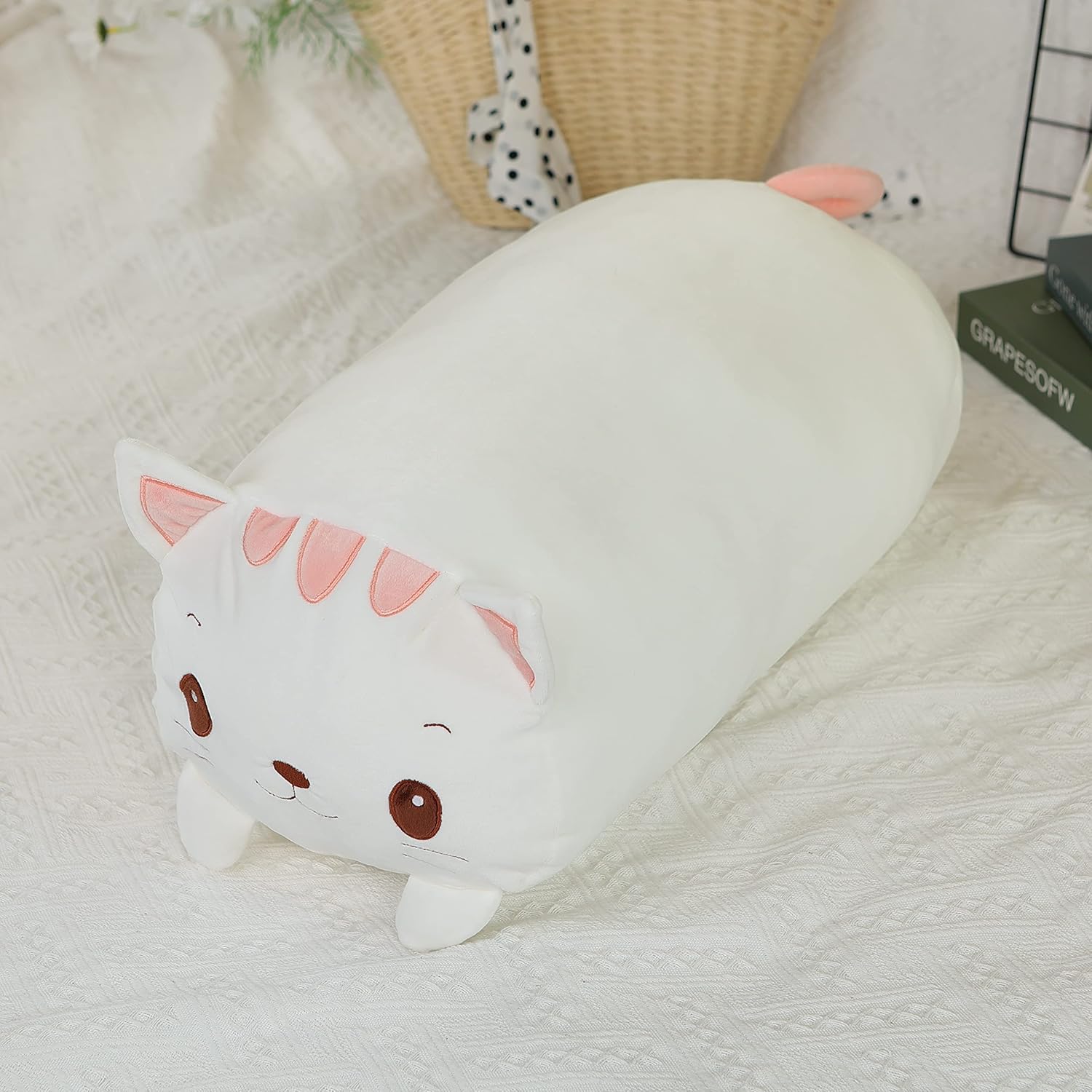 TemBe 236 Inch White Cat Plush Pillow