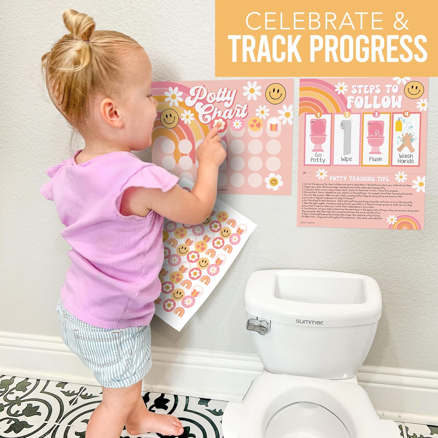 Hadley Designs Retro Potty Training Chart for Toddler Girls 1