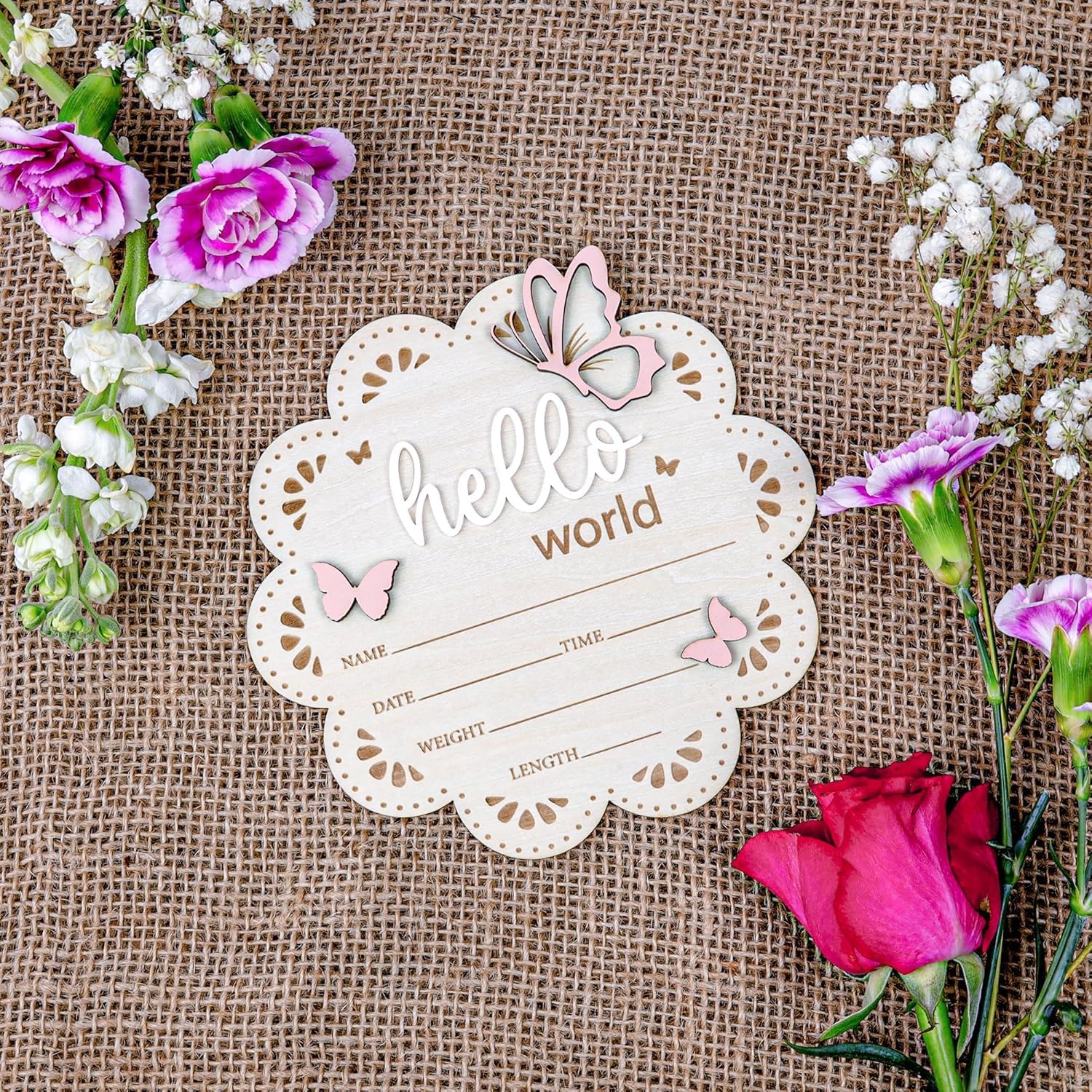 Wooden Baby Announcement Sign Butterfly 1