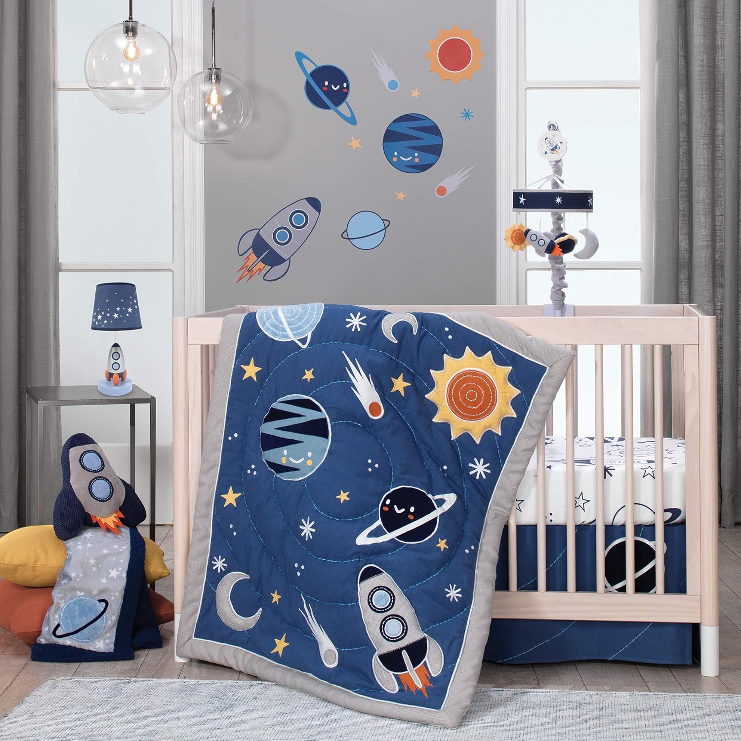 Lambs Ivy Milky Way Rocket Ship Pillow