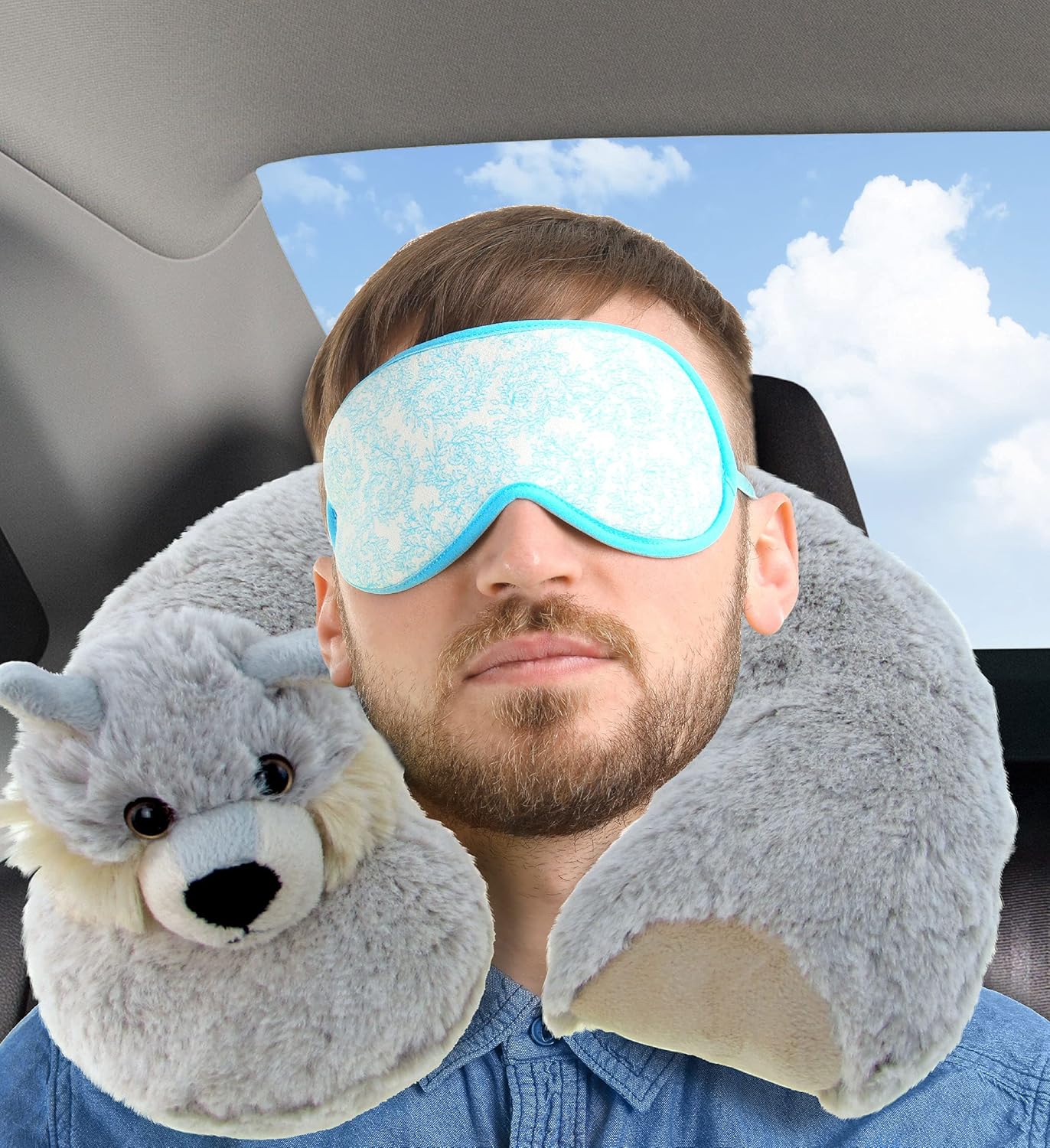 DolliBu Wolf Plush Neck Pillow
